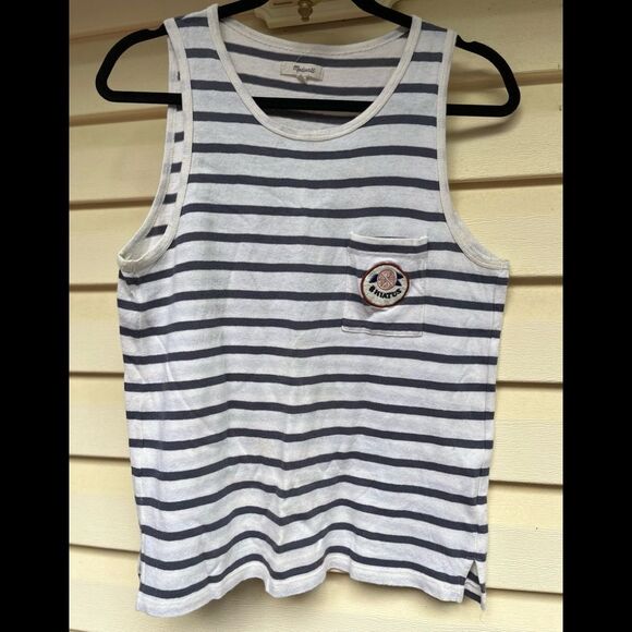 Madewell off white with gray stripes Hiatus sleeveless top,slightly distressed,M - Picture 1 of 11